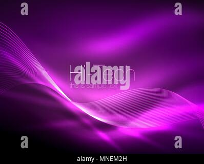 Neon smoke waves. Neon smoke waves, vector flowing motion background Stock Vector
