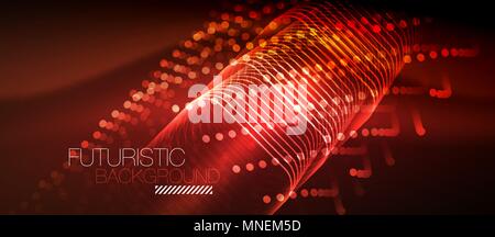 Neon glowing techno lines. Neon glowing techno lines, hi-tech futuristic red abstract background template with square shapes Stock Vector