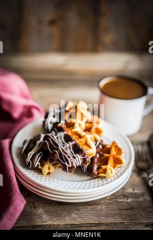 Belgian waffles with chocolate Stock Photo