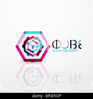 Cube idea concept logo, line. Cube idea concept logo, line design geometric brand company logotype emblem, abstract business identity shape Stock Vector