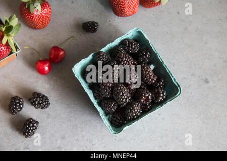 Blackberries, strawberries and cherries Stock Photo