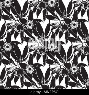 Black and white seamless pattern with flowers Stock Photo