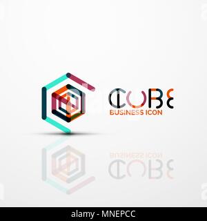 Cube idea concept logo, line. Cube idea concept logo, line design geometric brand company logotype emblem, abstract business identity shape Stock Vector