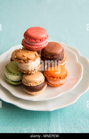Multi-Colored Macaroons; Stacked Stock Photo