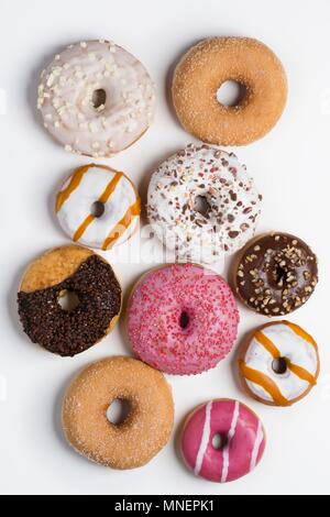 A selection of doughnuts (seen from above) Stock Photo