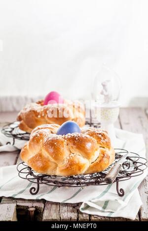 Two traditional Easter nest breads Stock Photo