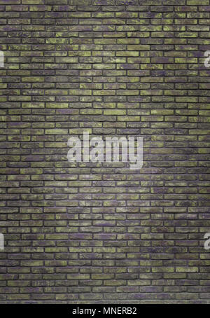 Vertical dark yellow brick wall background, wallpaper. Dark green bricks pattern, texture. Stock Photo
