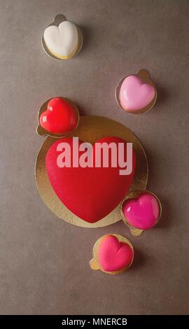 A romantic heart-shaped mousse cake for Valentine's Day Stock Photo