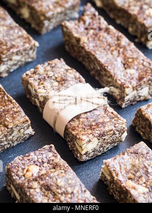 Homemade healthy protein granola bars with cashew nuts and cashew nut butter Stock Photo