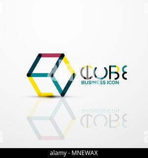 Cube idea concept logo, line. Cube idea concept logo, line design geometric brand company logotype emblem, abstract business identity shape Stock Vector