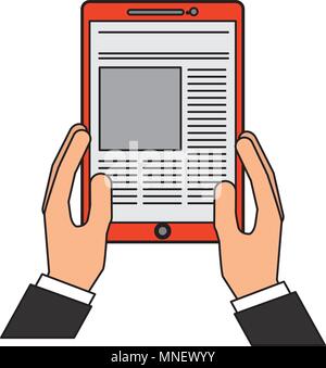 hand holding tablet computer digital Stock Vector