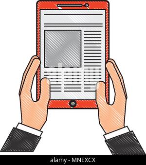 hand holding tablet computer digital Stock Vector