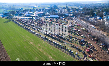 Aerial View of Amish Mud Sale in Pennsylvania, USA as Seen by a Drone Stock Photo