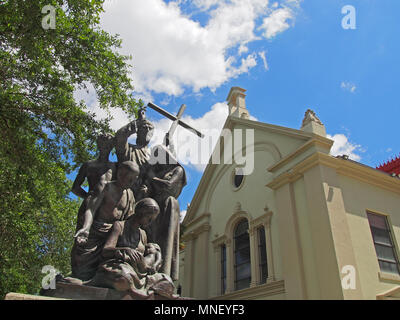 Bronze of Father Pedro Camps and Minorcan Colonists, St. Augustine, Florida, USA, 2018, © Katharine Andriotis Stock Photo