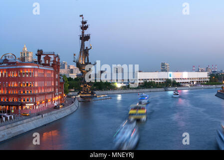 Monument to Peter the Great and former Red October Chocolate factory, Moscow, Russia Stock Photo