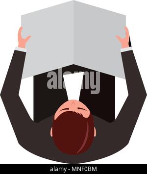 aerial view of man sitting with cross leg and document Stock Vector