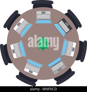 workplace with office chairs and laptops computer Stock Vector