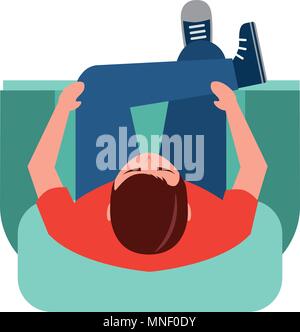 aerial view of man sitting with cross leg in sofa Stock Vector