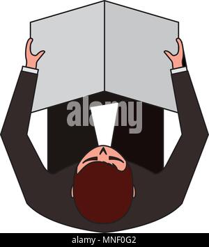 aerial view of man sitting with cross leg and document Stock Vector