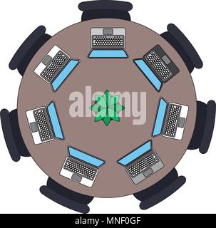 workplace with office chairs and laptops computer Stock Vector