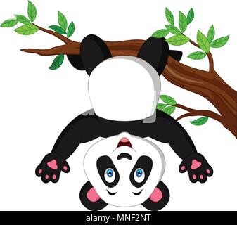 Cartoon panda hanging on tree branch Stock Vector