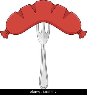 Cartoon sausage on a fork Stock Vector