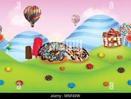 Fantasy candyland with dessrts and sweets Stock Vector