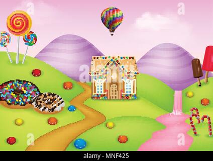 Fantasy candyland with dessrts and sweets Stock Vector