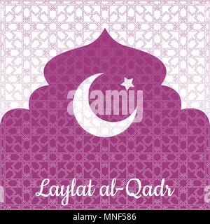 Laylat al-Qadr. Concept of the Islamic religion holiday. Symbolic silhouette of the mosque. Crimson shades of color. White background. Paper style. Mo Stock Vector