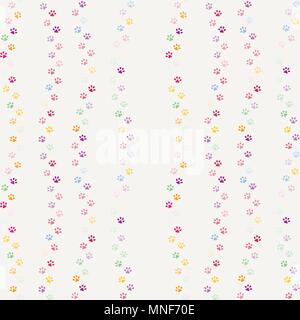 Seamless colorful pattern of cat or dog footprint. Stylish vector print. Stock Vector