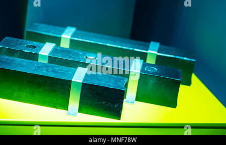 The nuclear fuel assembly fragment. Uranium rod for space programm Stock Photo