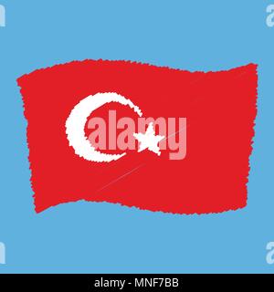 Turkey national flag - Al Bayrak - flying grunge pencil drawing sketching isolated vector illustration Stock Vector