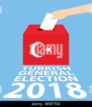 Turkish General Elections 2018 Vector Illustration Flat Style - Hand Putting Voting Paper in the Ballot Box Stock Vector