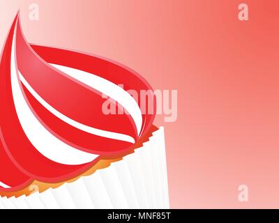 Strawberry and Cream Cupcake Close Up Over White and Red Background Stock Vector