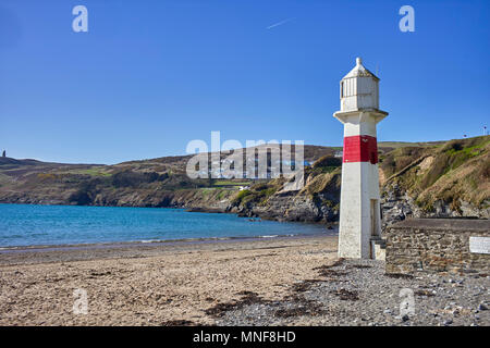 The lighthouse beacon on the beach at Port Erin in the Isle of Man Stock Photo
