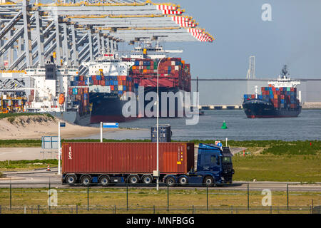 The seaport of Rotterdam, Netherlands, deep-sea port Maasvlakte 2, on an artificially created land area in front of the original coast, Rotterdam Worl Stock Photo