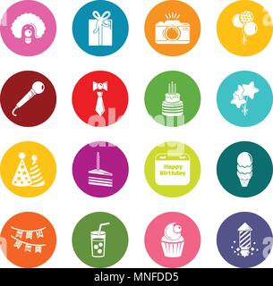 Happy birthday icons set colorful circles vector Stock Vector
