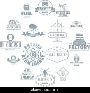 Energy sources logo icons set, simple style Stock Vector