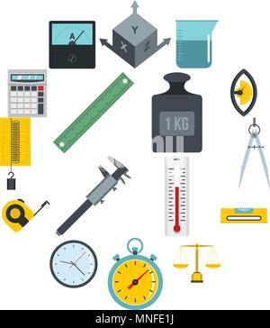 Measure precision icons set in flat style Stock Vector