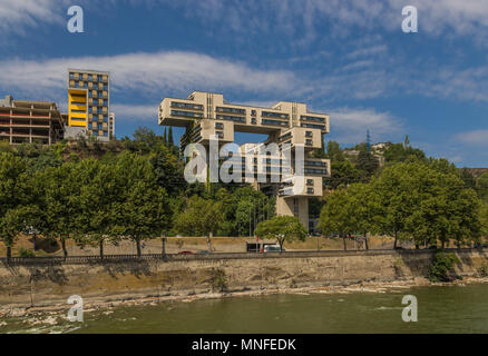 In Tbilisi is possible to find many examples of soviet modern architecture. Here in particular the new National Bank of Georgia Stock Photo