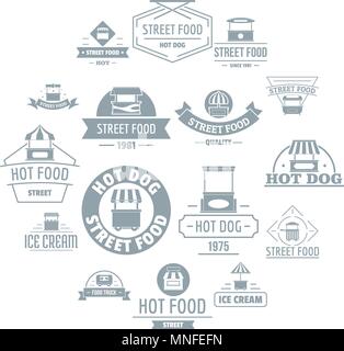 Street food logo icons set, simple style Stock Vector