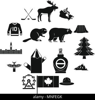 Canada travel icons set, simple style Stock Vector