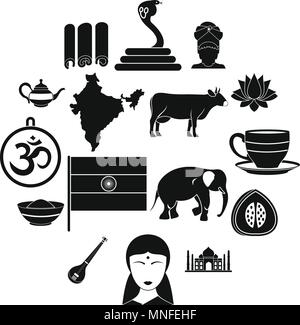 India travel icons set, simple style Stock Vector