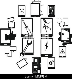 Device repair symbols icons set, simple style Stock Vector