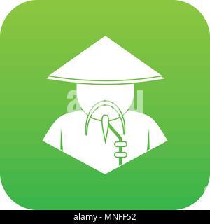 Asian man in conical hat icon digital green Stock Vector