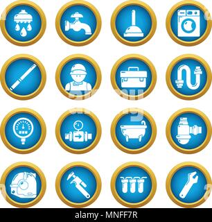 Plumber symbols icons set, simple style Stock Vector