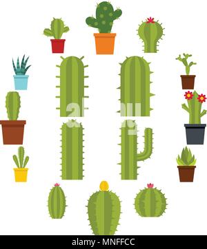 Different cactuses icons set in flat style Stock Vector