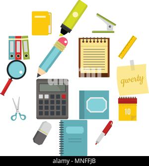 Stationery symbols icons set in flat style Stock Vector