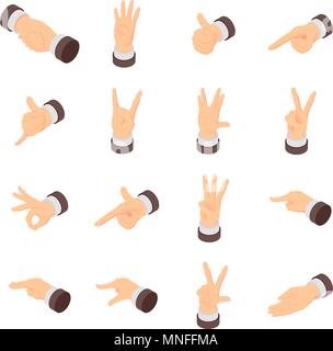 Hand gesture pointer icons set, isometric style Stock Vector