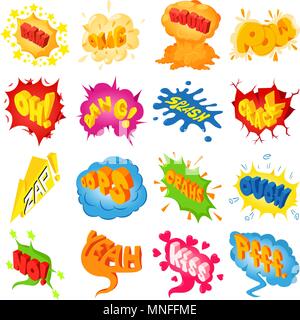 Comic colored sound icons set, isometric style Stock Vector